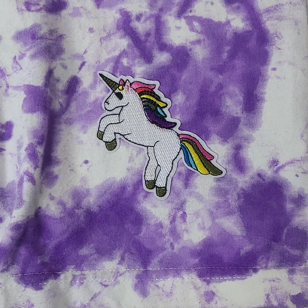 Biker Shorts Size Medium Tie Dye White Purple Cotton Blend Athleisure Unicorn - Picture 3 of 4